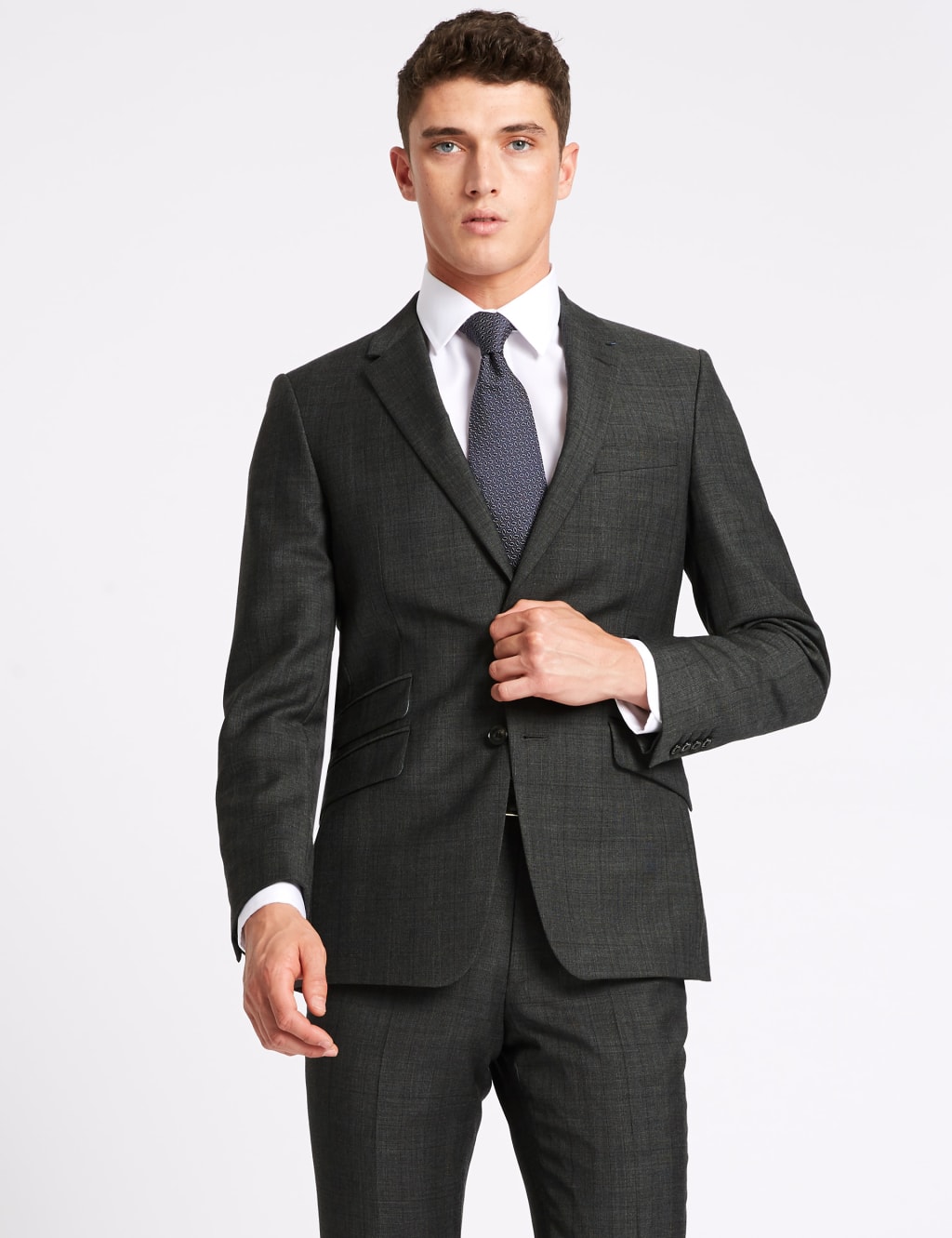 Grey Checked Slim Fit Wool Jacket 4 of 9