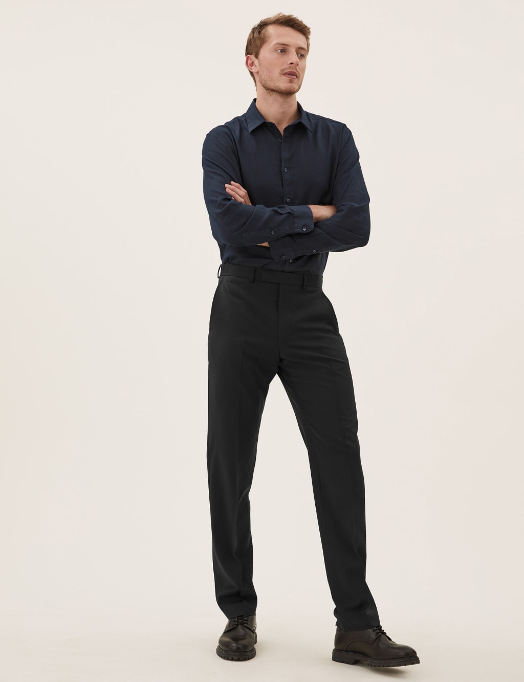 Black Tailored Fit Wool Rich Trousers 1 of 6
