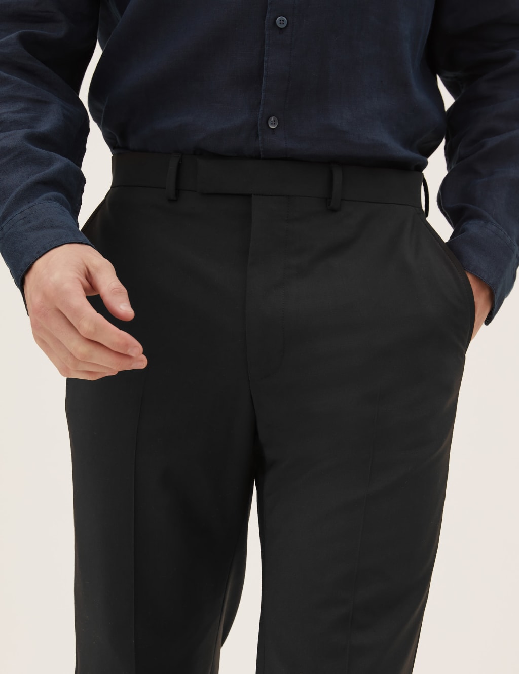Black Tailored Fit Wool Rich Trousers 3 of 6
