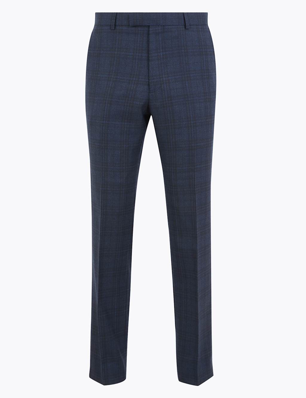 Blue Tailored Fit Wool Rich Checked Trousers 2 of 6