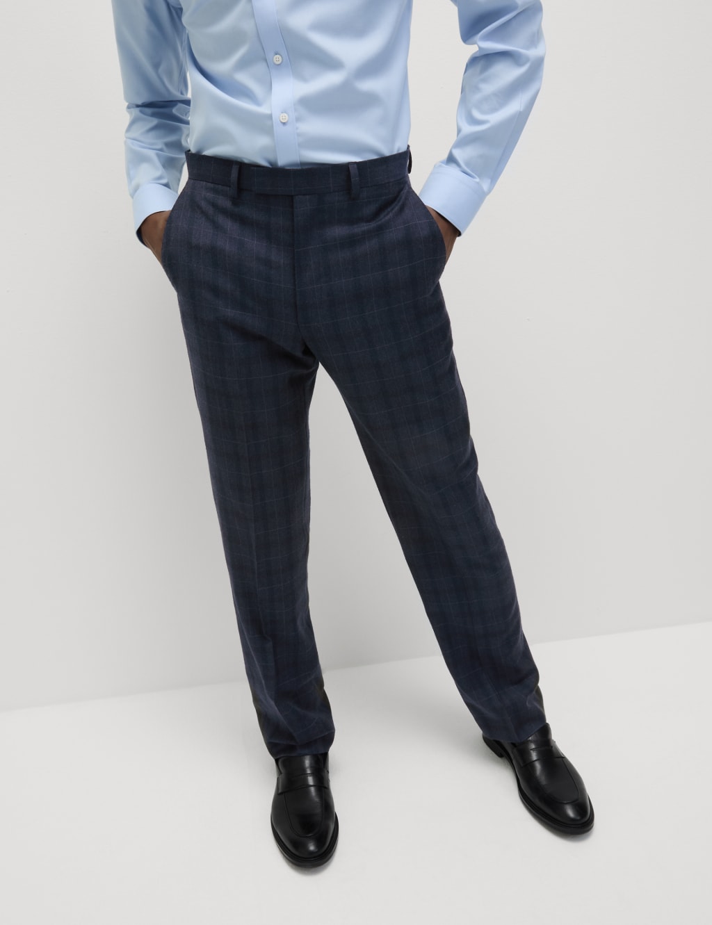 Regular Fit Pure Wool Check Suit Trousers M S SARTORIAL M S