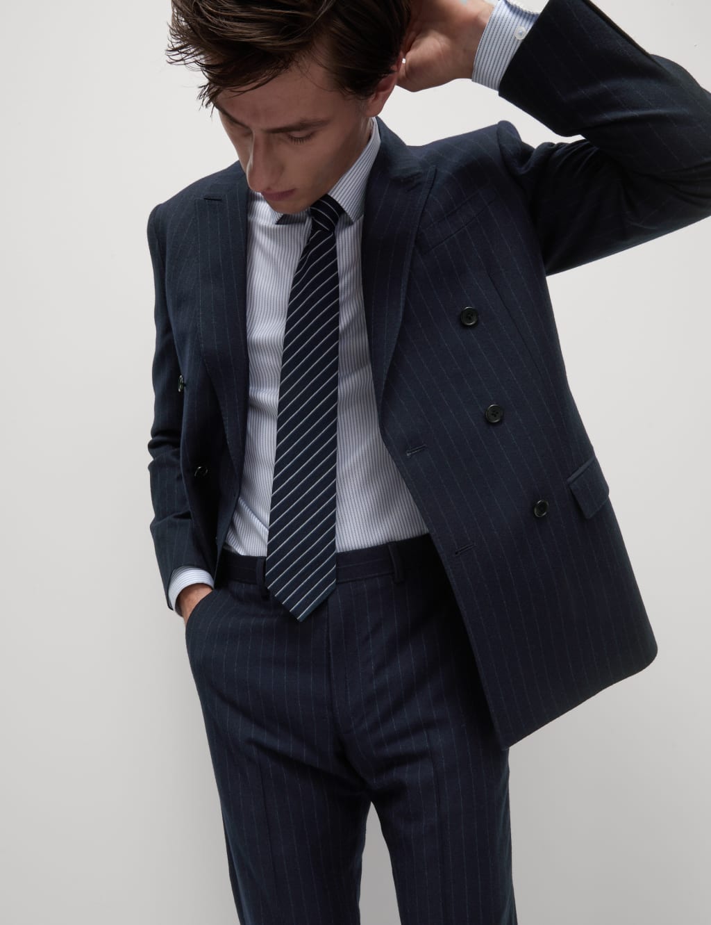 Regular Fit Pure Wool Double Breasted Pinstripe Jacket M S SARTORIAL M S