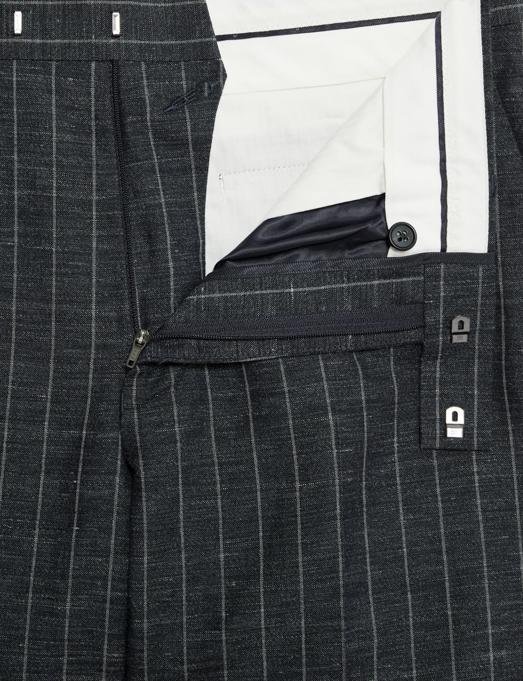 Regular Fit Wool Linen Blend Pinstripe Suit Trousers 3 of 6