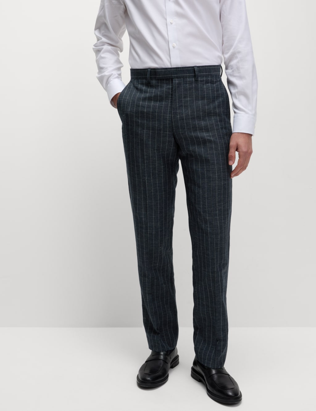 Regular Fit Wool Linen Blend Pinstripe Suit Trousers 6 of 6