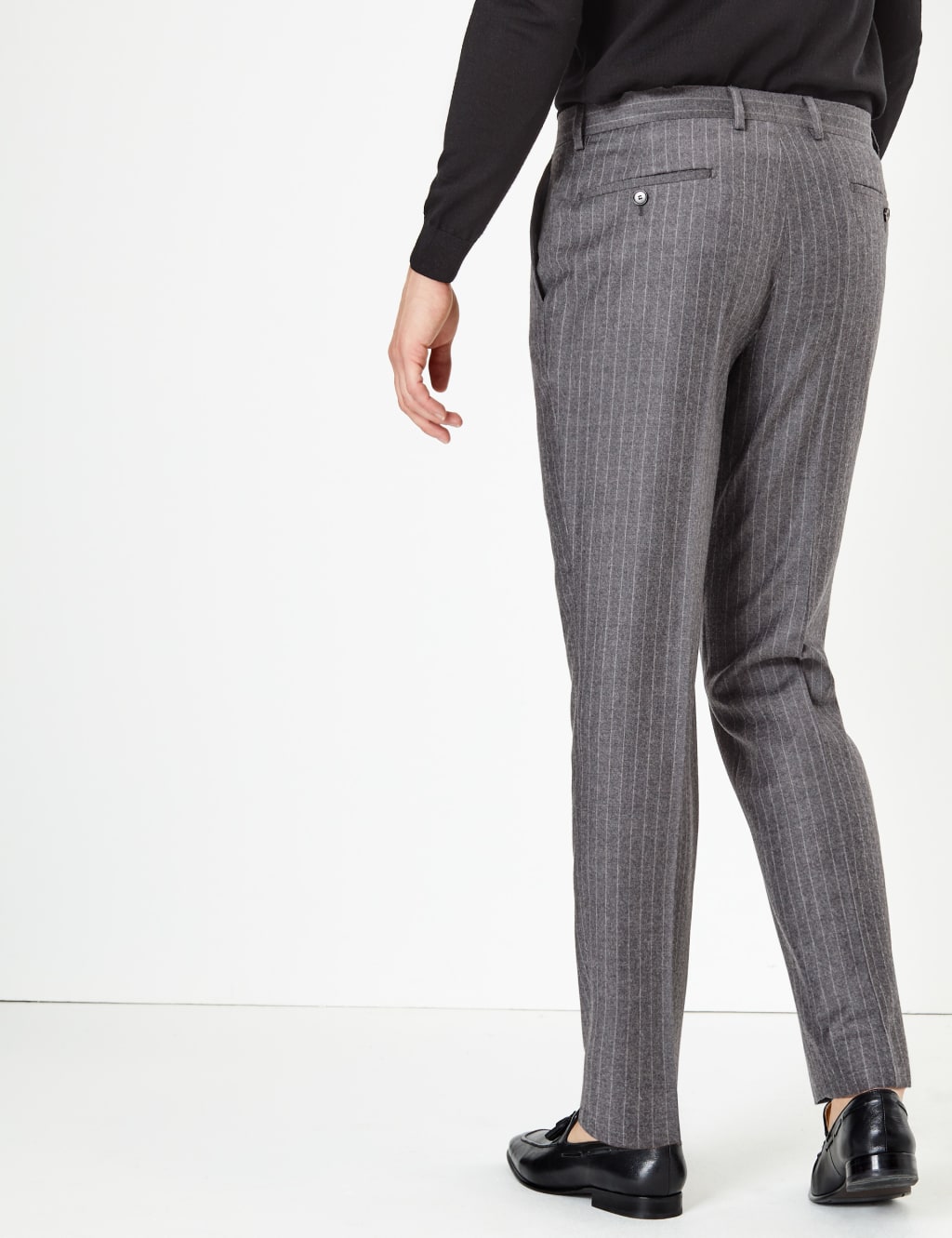 Grey striped trousers deals