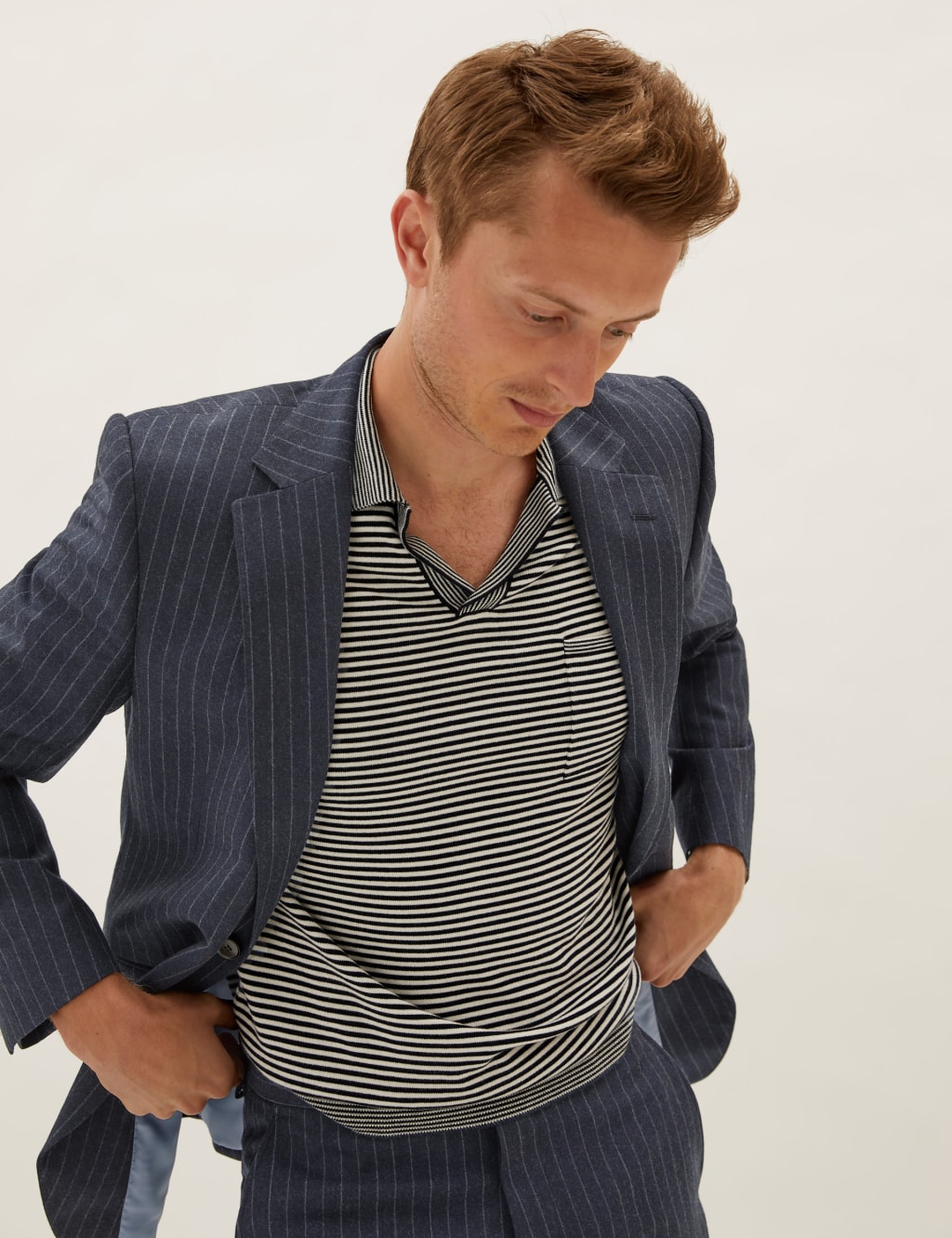 Tailored Fit Pure Wool Chalk Stripe Jacket 1 of 10