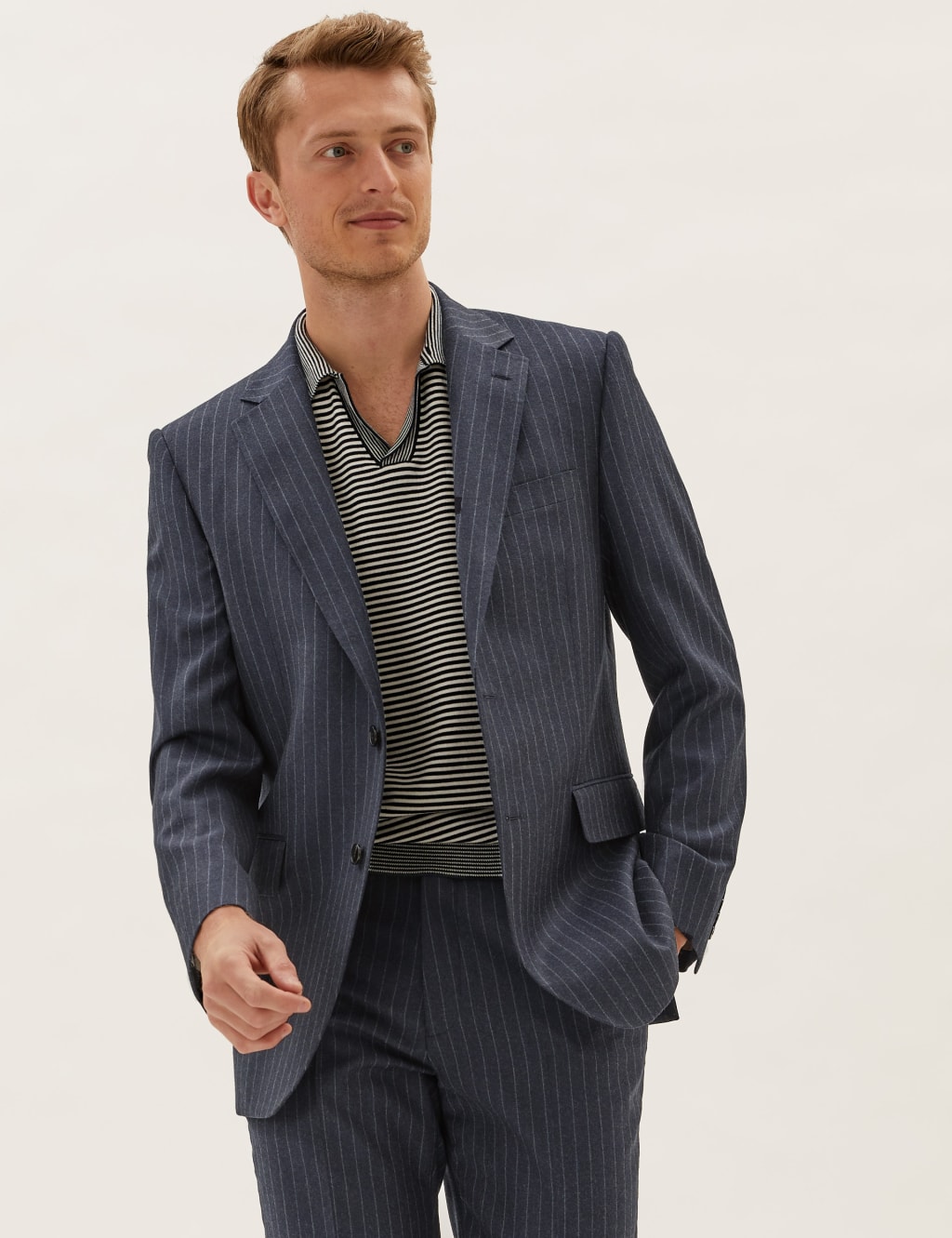 Tailored Fit Pure Wool Chalk Stripe Jacket 3 of 10