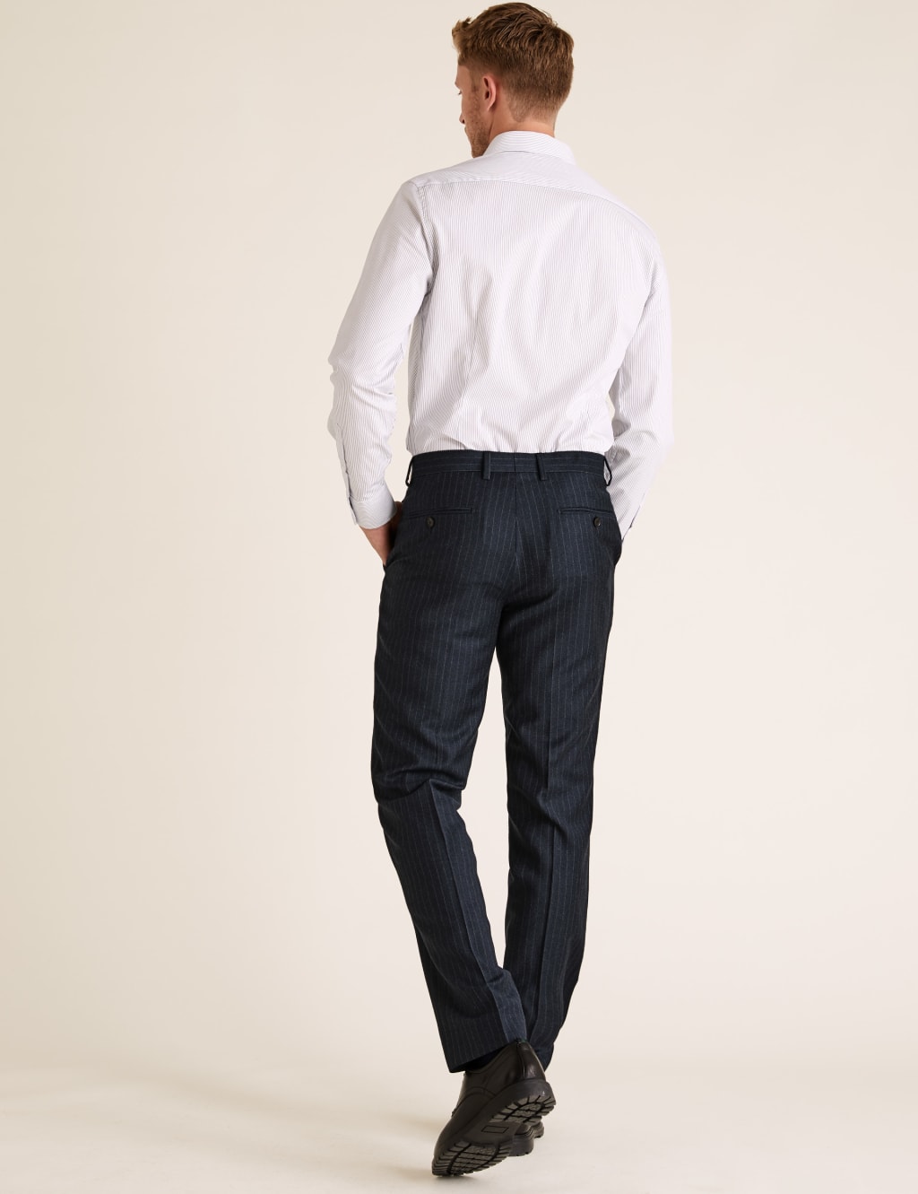 Pure Wool Pinstriped Flat Front Trousers 3 of 6