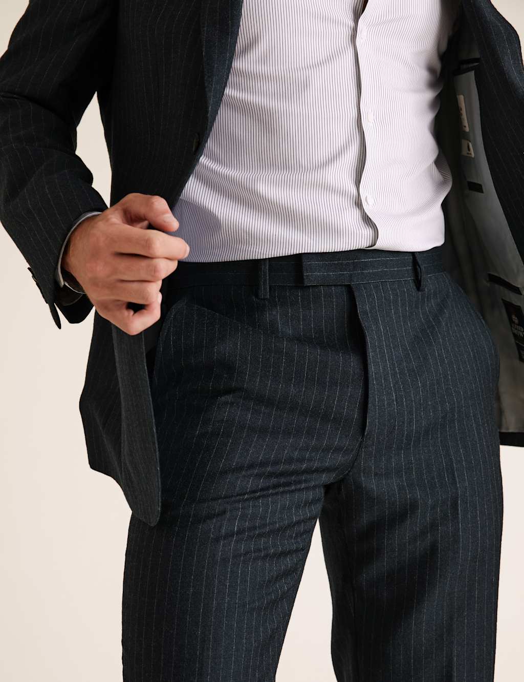 Pure Wool Pinstriped Flat Front Trousers 5 of 6