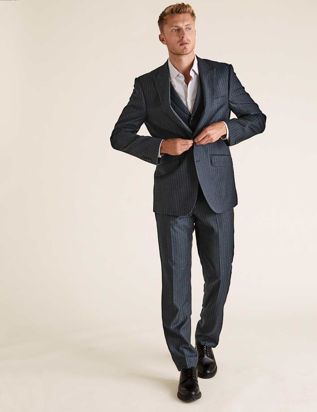 Pure Wool Pinstriped Flat Front Trousers 6 of 6