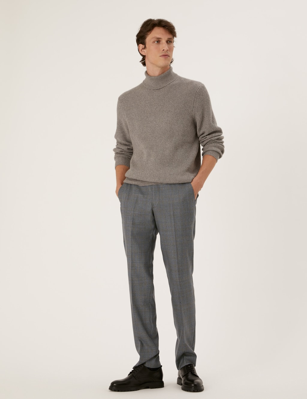 Tailored Fit Italian Wool Check Suit Trousers 1 of 6