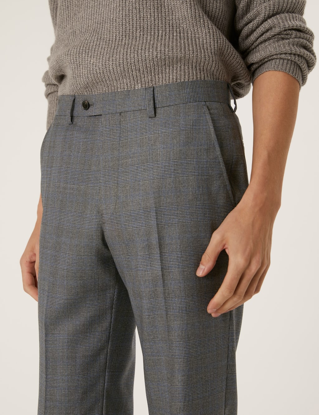 Tailored Fit Italian Wool Check Suit Trousers 4 of 6