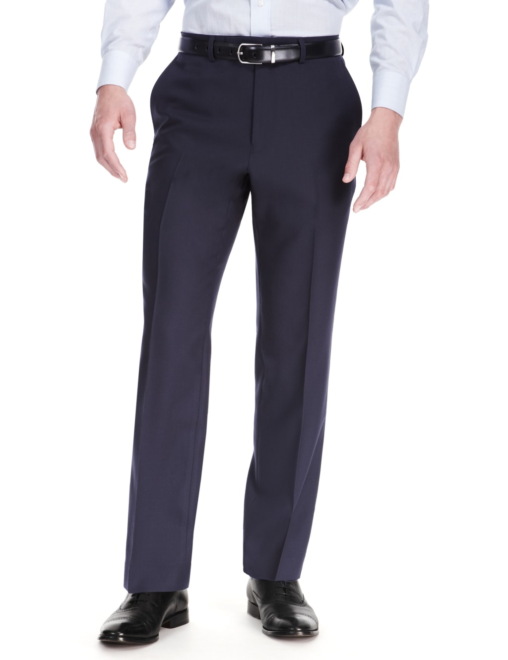 Navy Regular Fit Flat Front Trousers 1 of 7