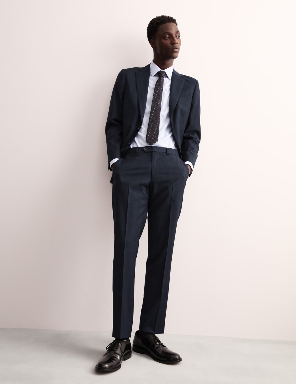 Tailored Fit Wool Rich Check Suit Trousers 1 of 8