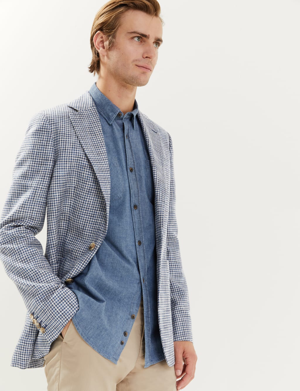 Tailored Fit Italian Cotton Linen and Wool Houndstooth Jacket 1 of 7