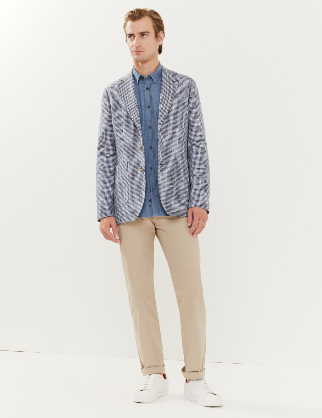 Tailored Fit Italian Cotton Linen and Wool Houndstooth Jacket 3 of 7
