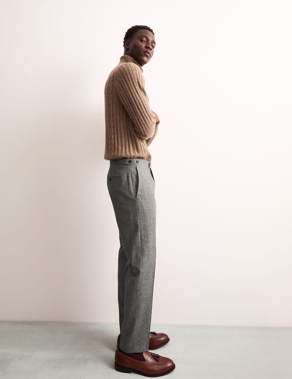 Tailored Fit Italian Wool Rich Suit Trousers with Silk 1 of 8