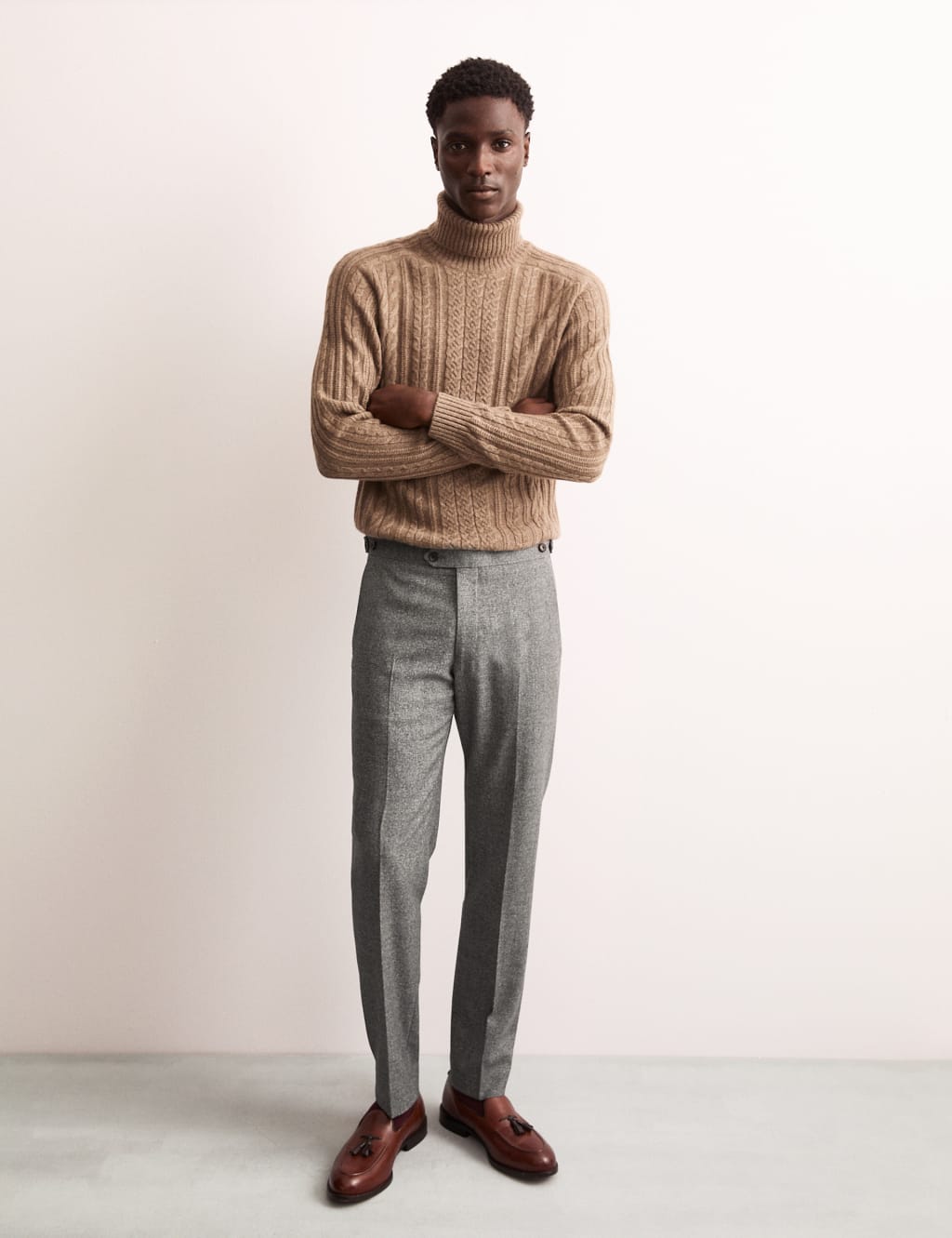 Tailored Fit Italian Wool Rich Suit Trousers with Silk 3 of 8