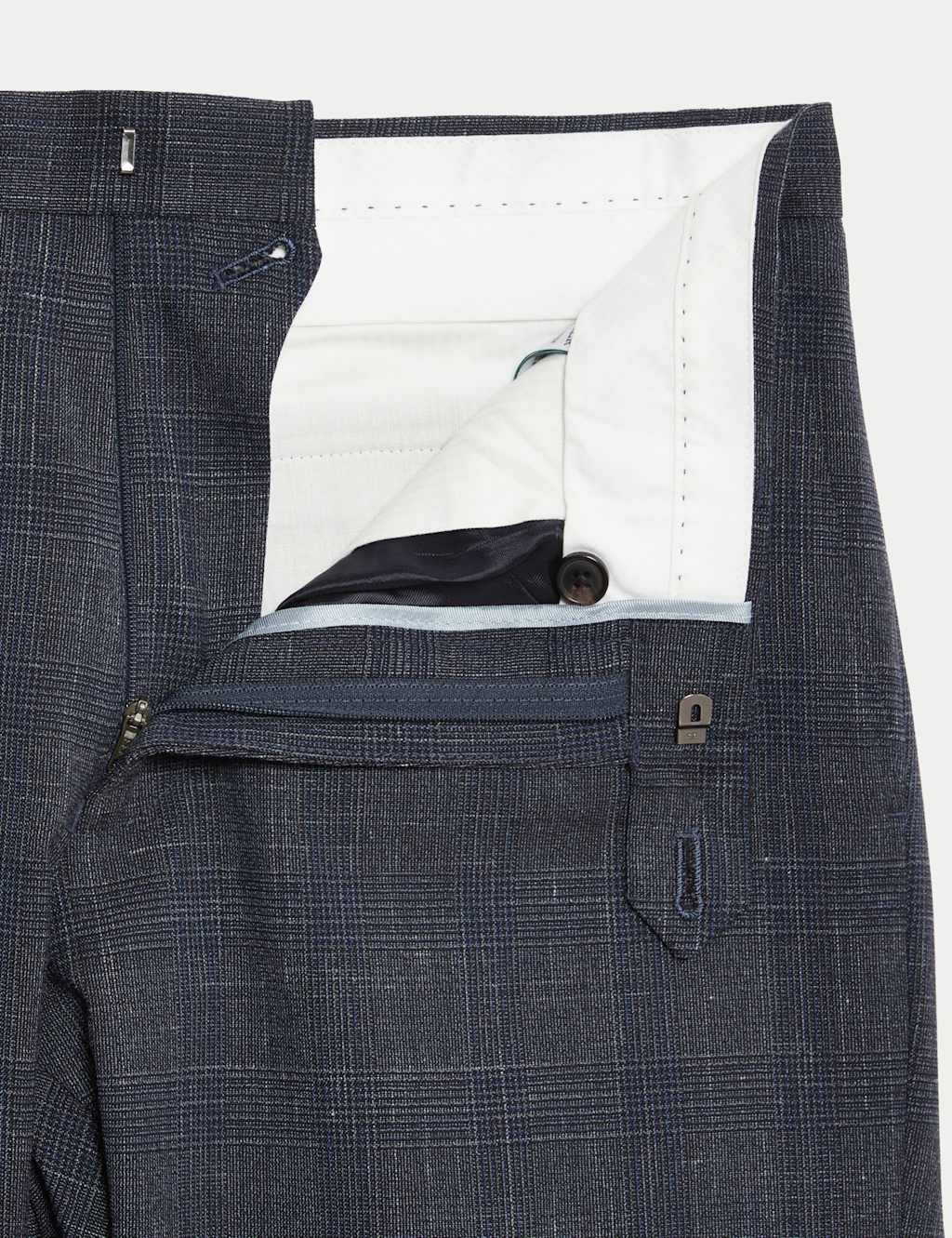 Italian Wool Rich Silk Linen Check Trousers 3 of 8