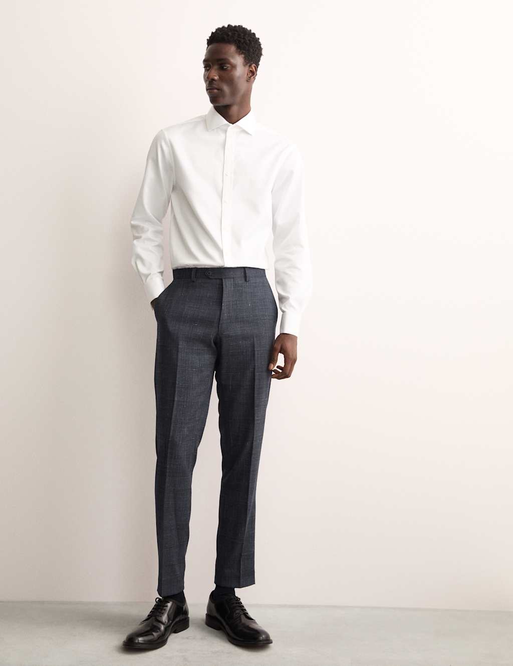 Italian Wool Rich Silk Linen Check Trousers 4 of 8