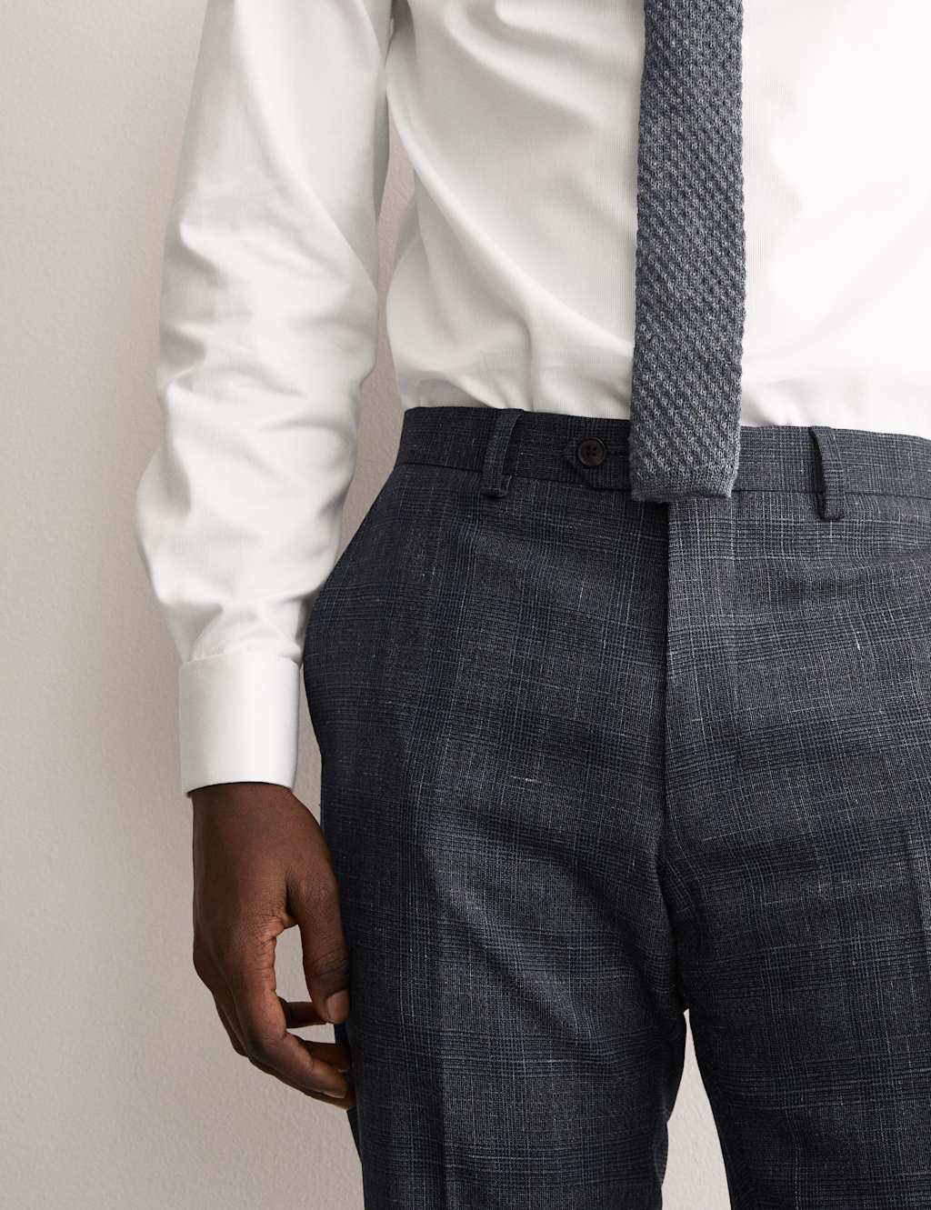 Italian Wool Rich Silk Linen Check Trousers 7 of 8