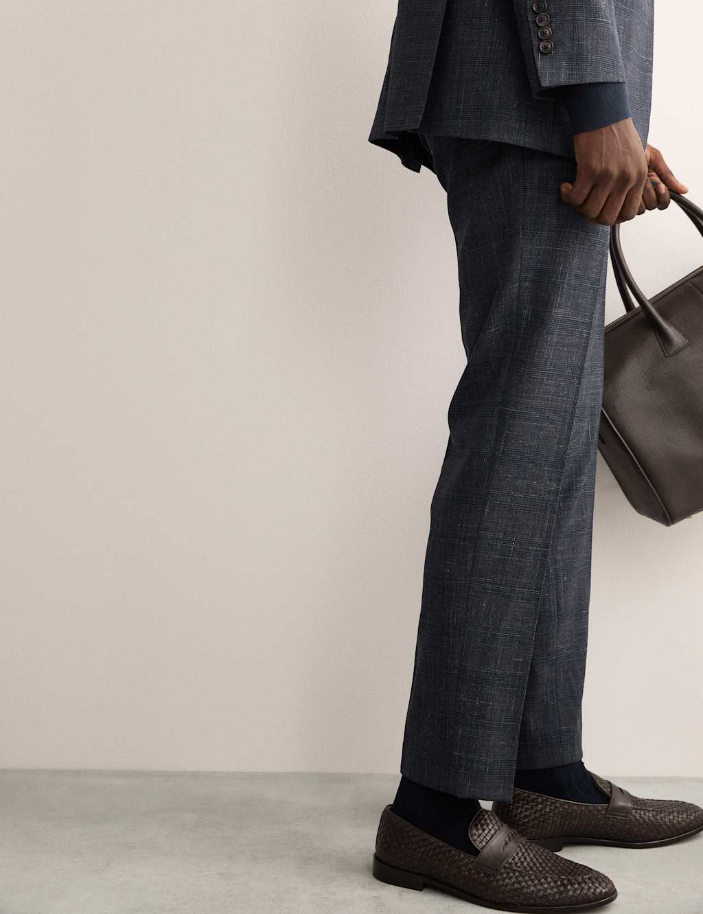 Italian Wool Rich Silk Linen Check Trousers 8 of 8