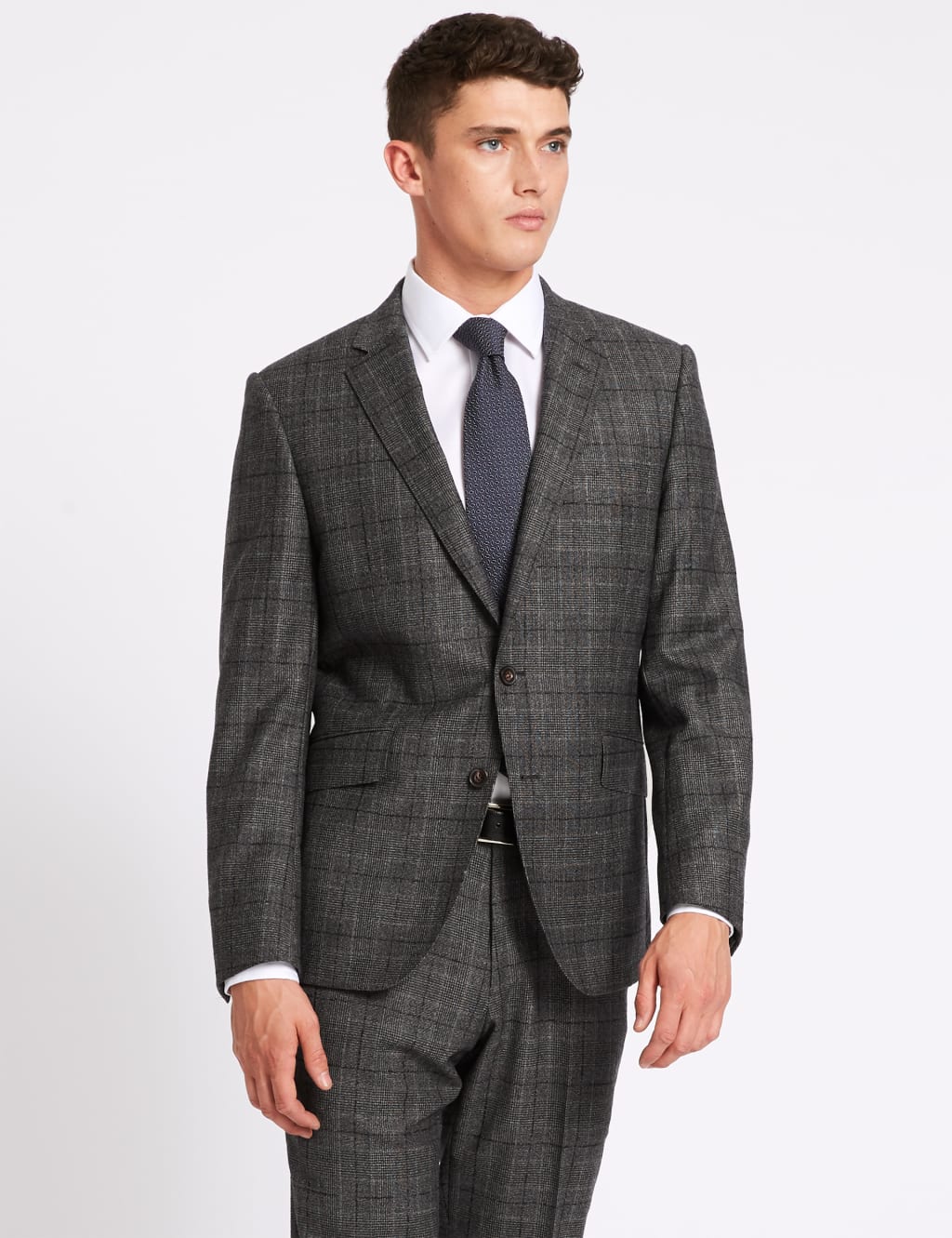 Charcoal Checked Tailored Fit Wool Jacket 4 of 9