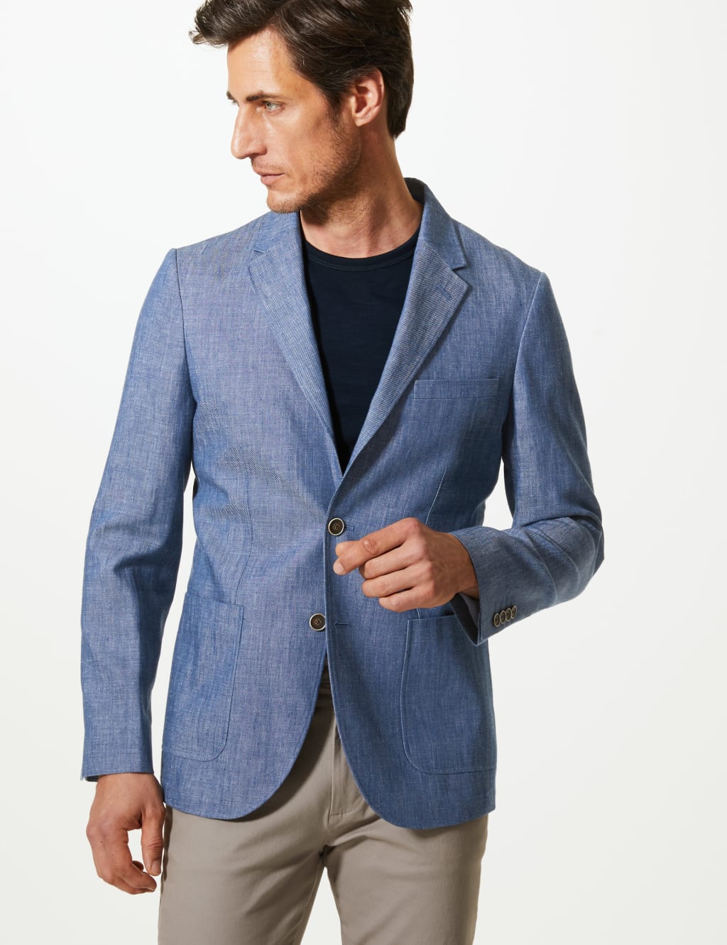 Indigo Tailored Fit Linen Miracle Jacket M S Collection M S