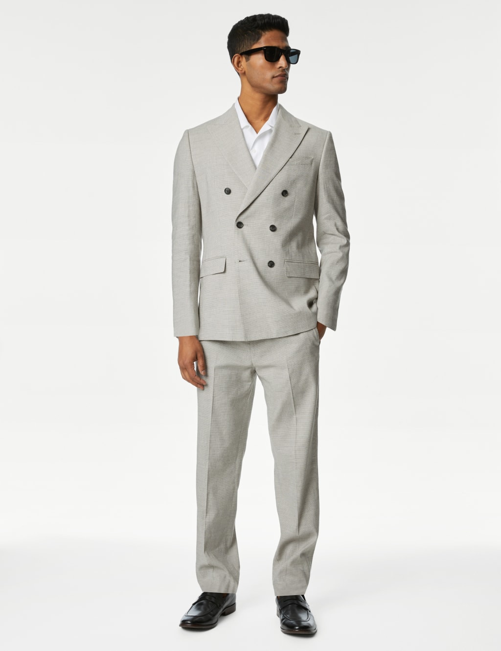 Slim Fit Double Breasted Italian Linen Miracle Jacket M S Collection M S