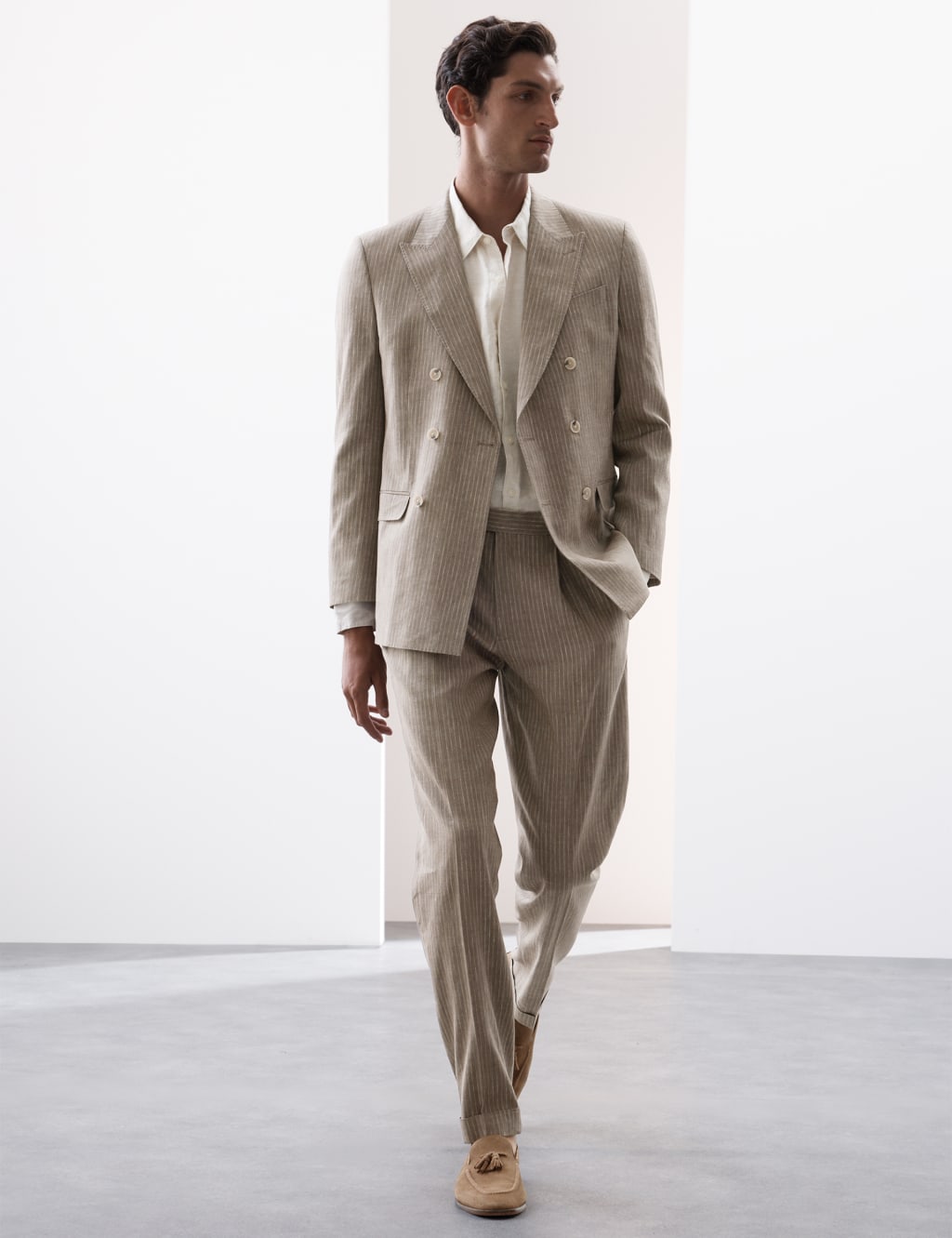 Tailored Fit Italian Performance Linen Blend Pinstripe Suit Jacket 5 of 7
