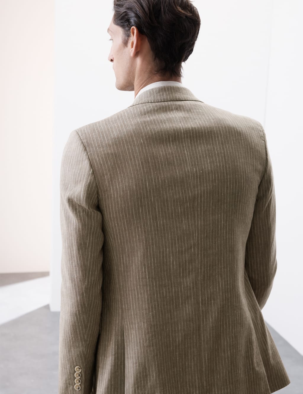 Tailored Fit Italian Performance Linen Blend Pinstripe Suit Jacket 6 of 7