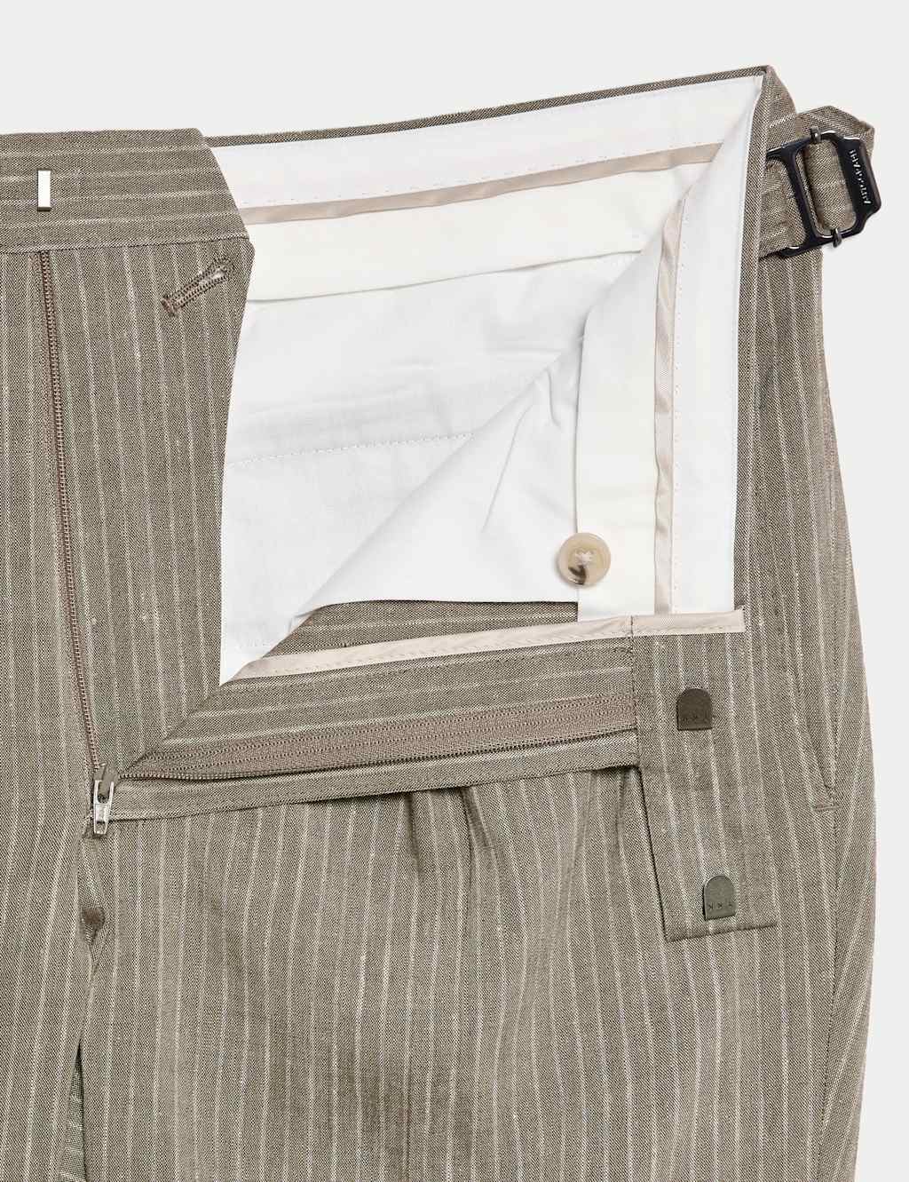 Tailored Fit Italian Performance Linen Blend Pinstripe Suit Trousers 3 of 8