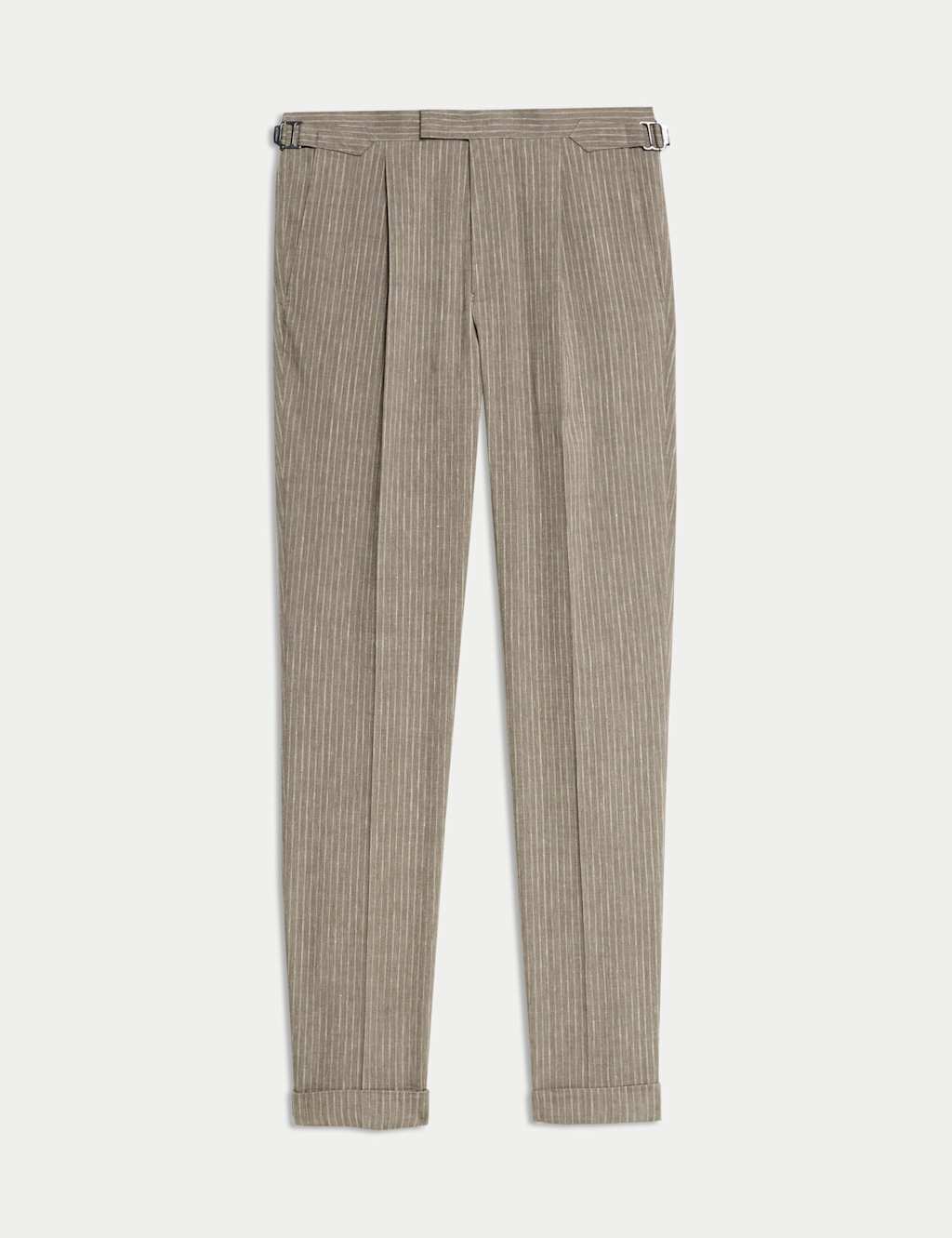 Tailored Fit Italian Performance Linen Blend Pinstripe Suit Trousers 2 of 8