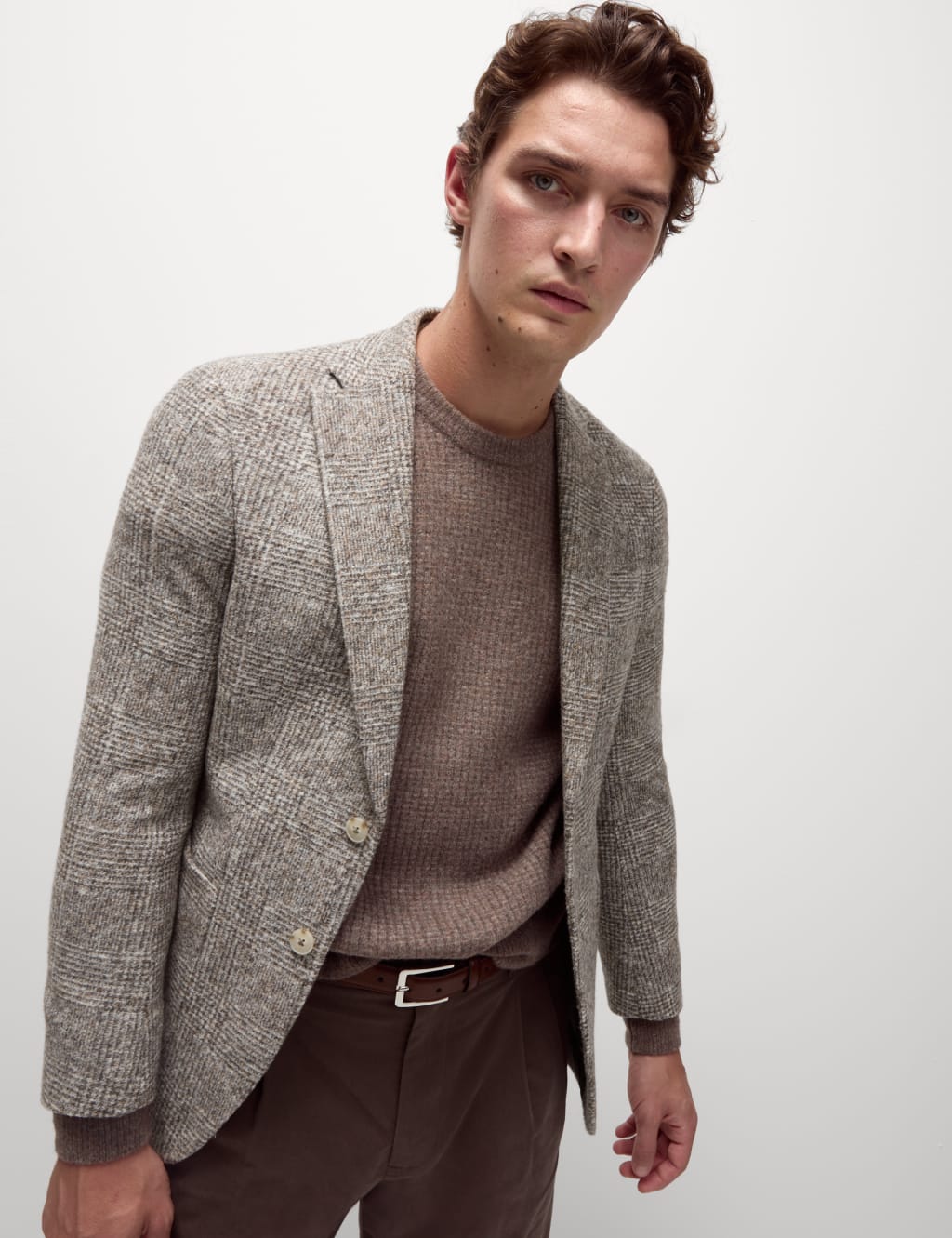 Tailored Fit Wool Blend Check Textured Blazer M S Collection M S