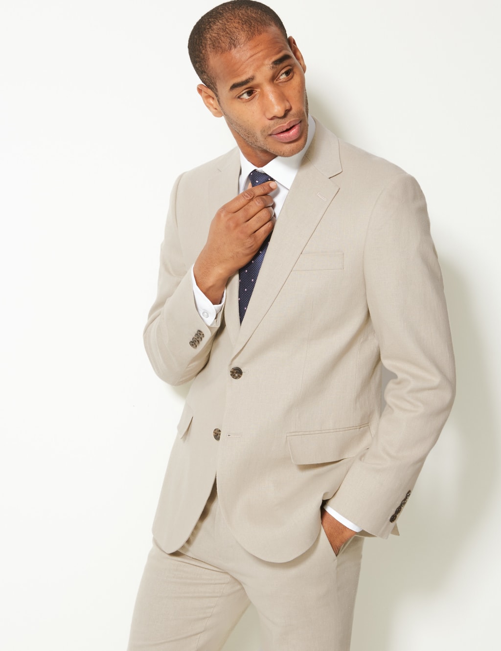 Textured Regular Fit Linen Suit Jacket M S Collection M S