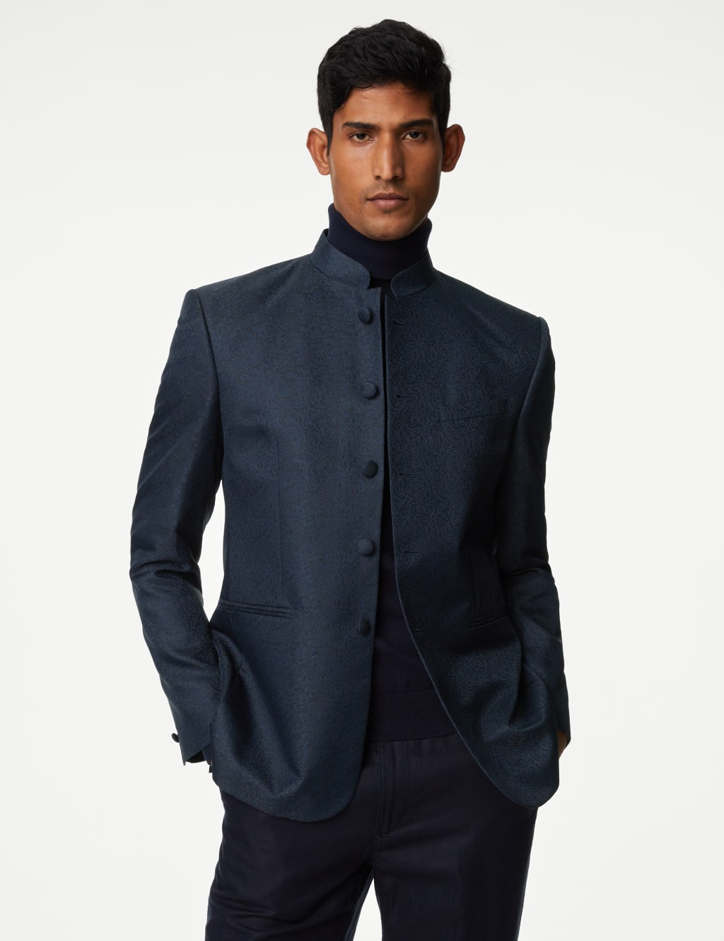 Floral Textured Jacquard Nehru Jacket M S Collection M S