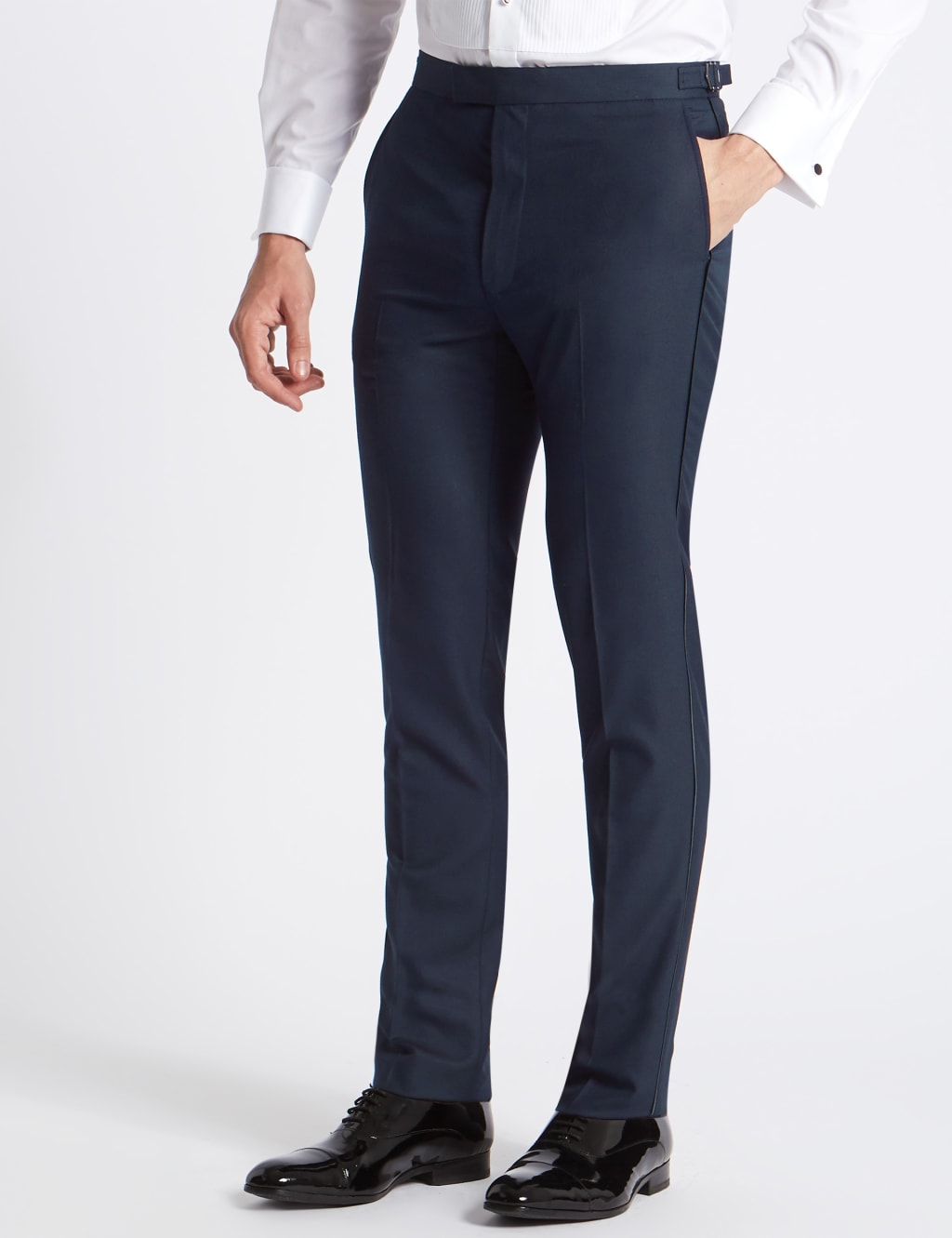 Navy Textured Modern Slim Fit Trousers 3 of 6