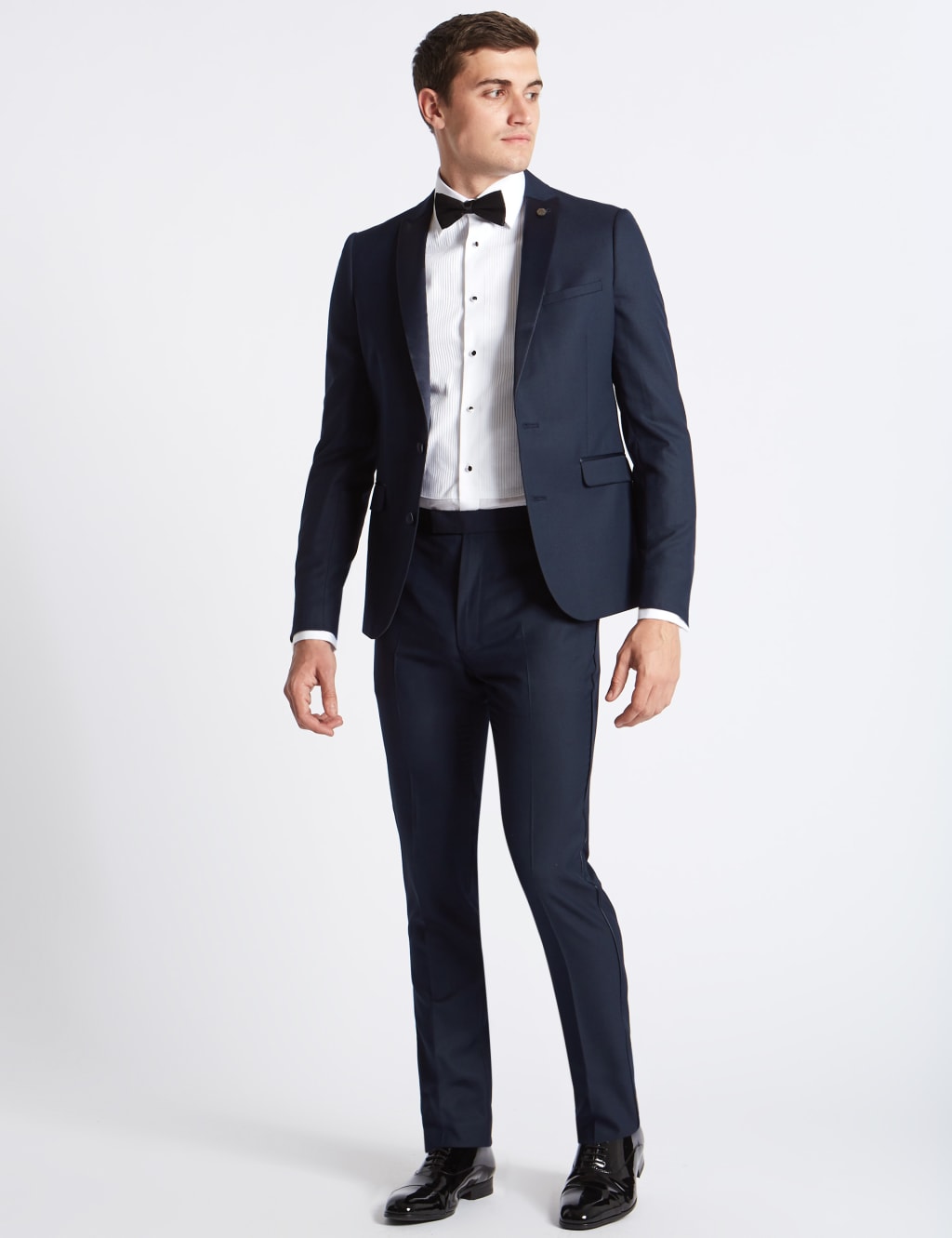 Navy Textured Modern Slim Fit Trousers 5 of 6