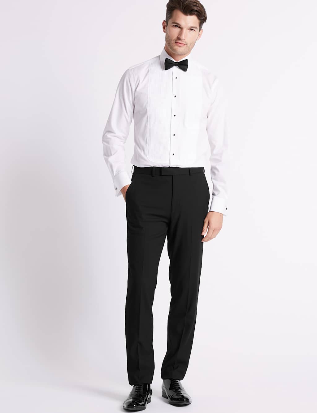 Big & Tall Black Textured Slim Fit Trousers 3 of 5