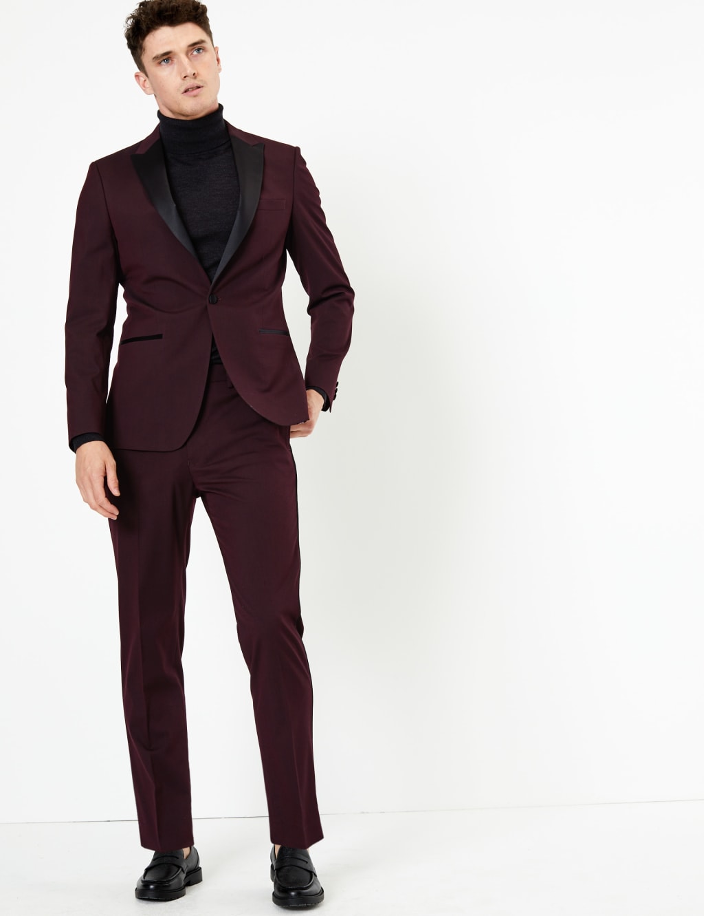 Burgundy Slim Fit Dinner Jacket M S Collection M S
