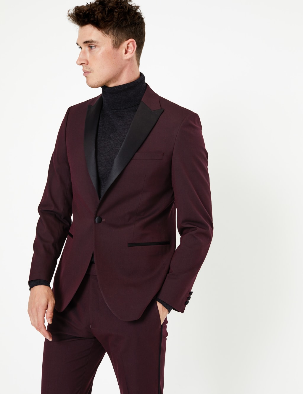 Burgundy Slim Fit Dinner Jacket M S Collection M S