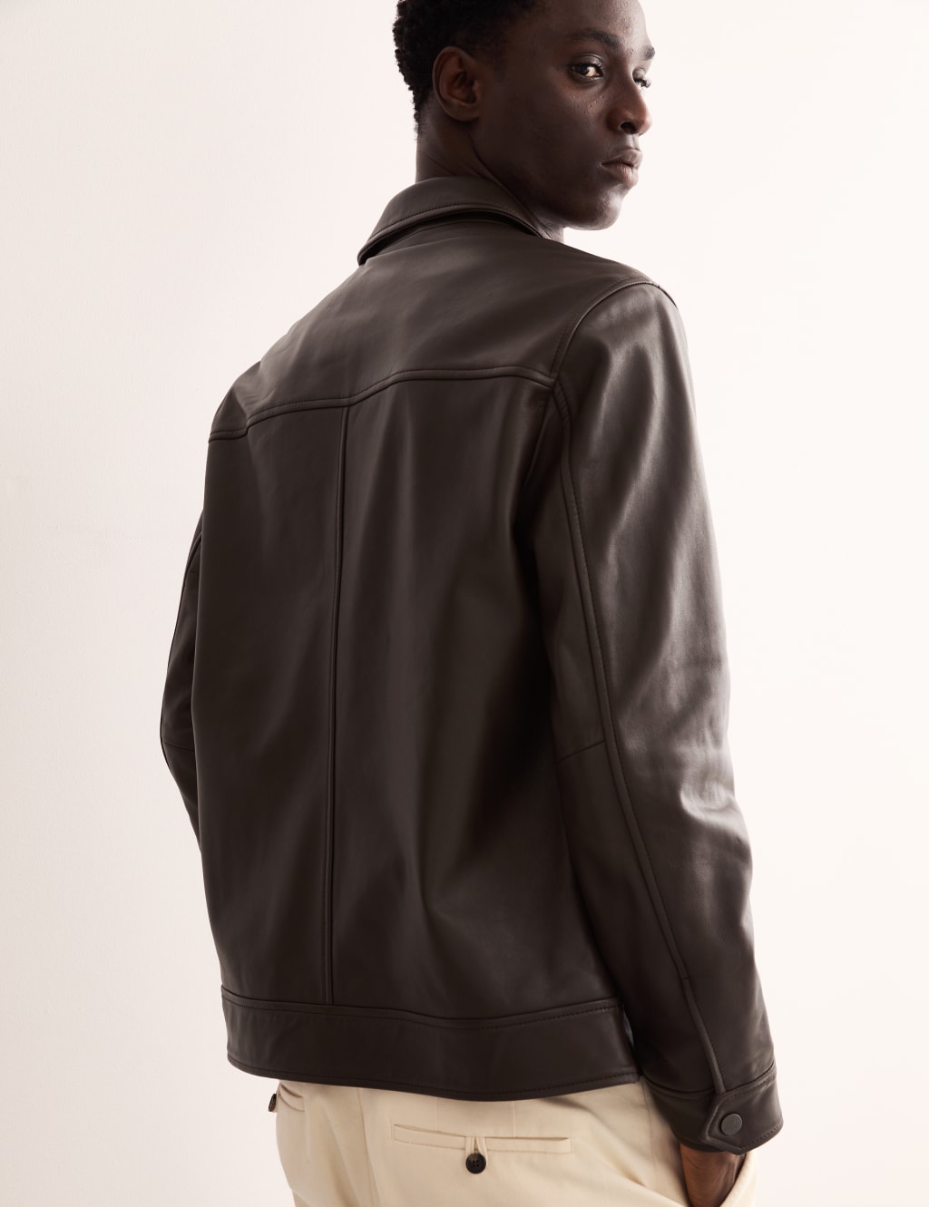 Leather Harrington Jacket JAEGER M S