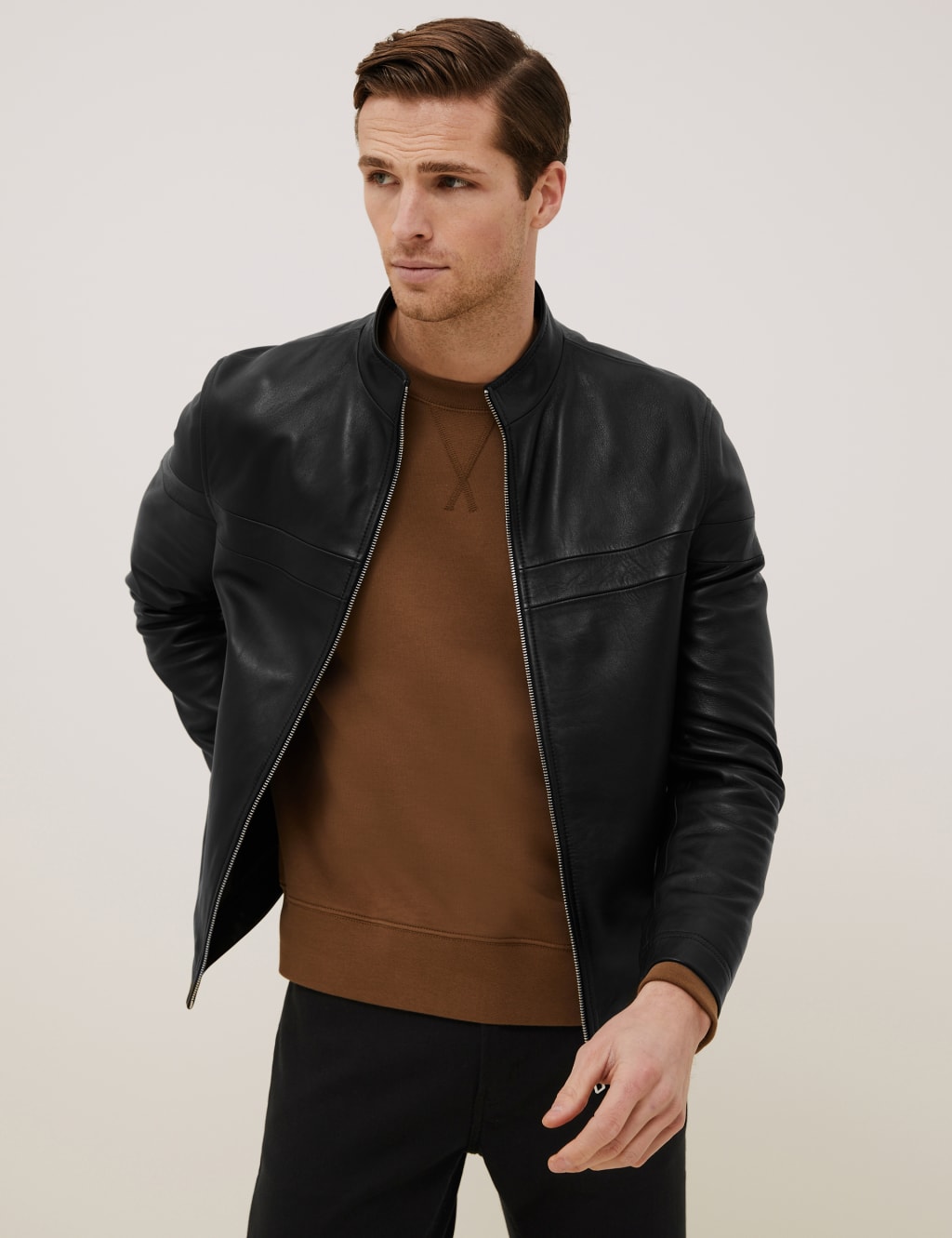 M&s leather biker jacket on sale