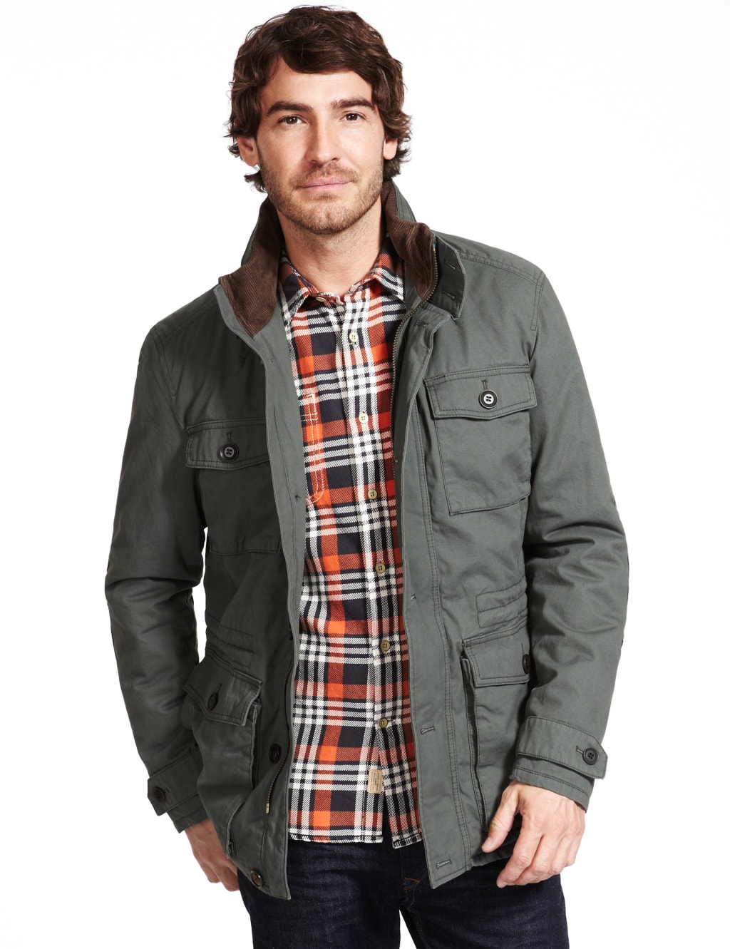 Pure Cotton Military Coat with Concealed Hood North Coast M S