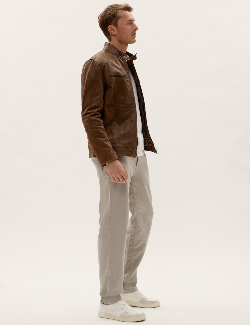 Leather Double Collar Biker Jacket M S Collection M S