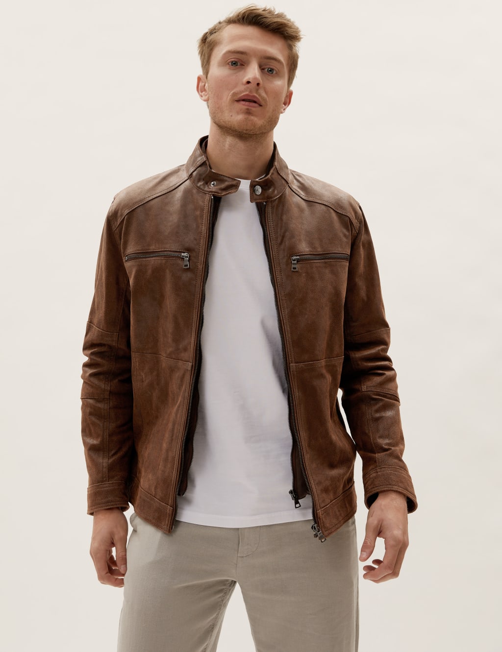 Leather Double Collar Biker Jacket 4 of 10