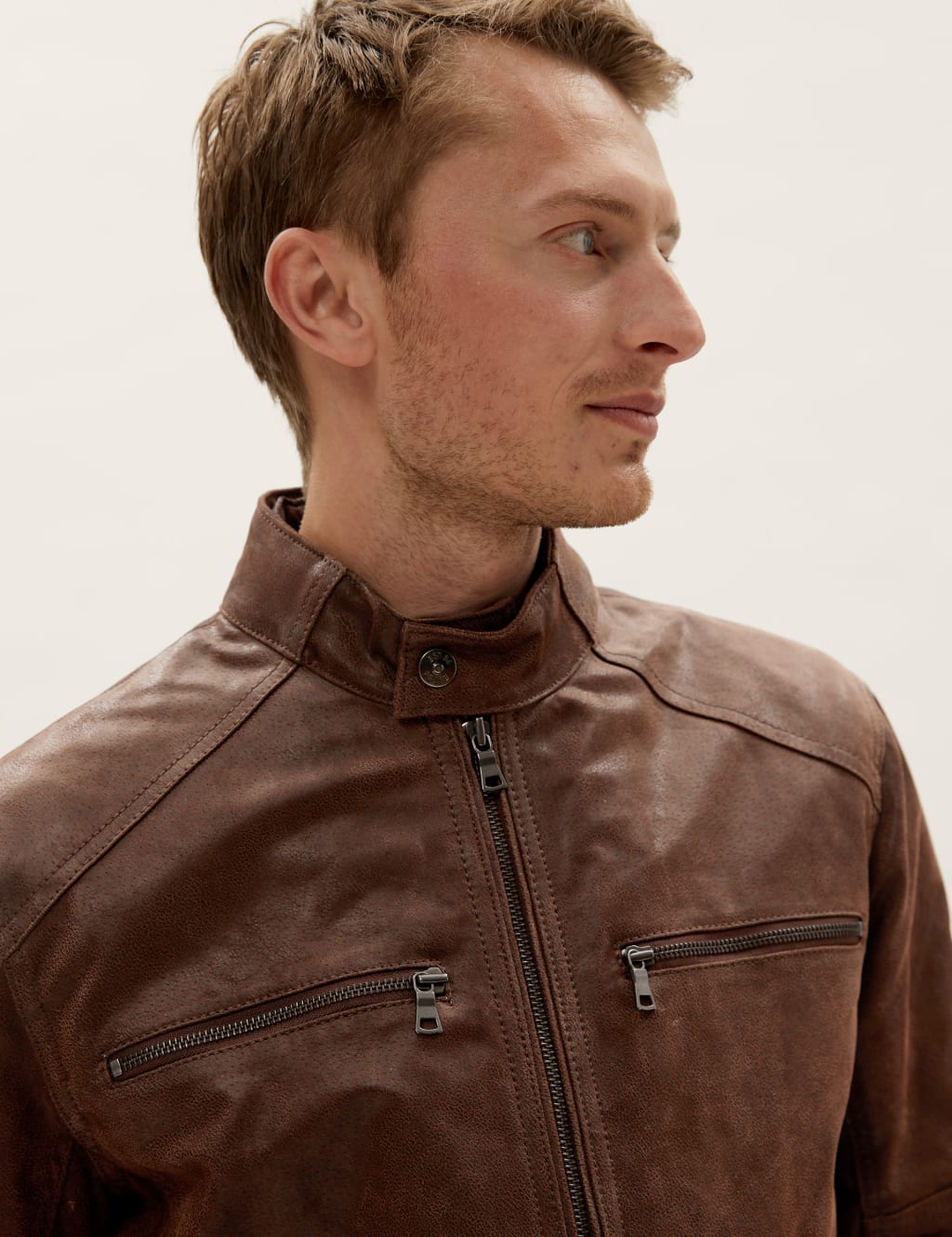 Leather Double Collar Biker Jacket 5 of 10