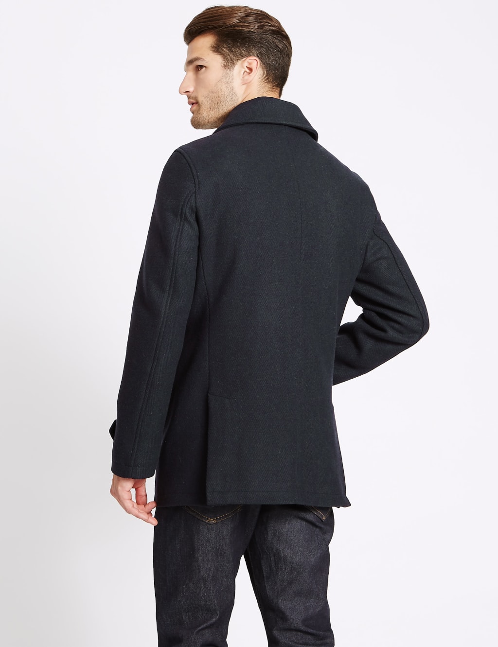 Wool Blend Double Breasted Peacoat M S Collection M S