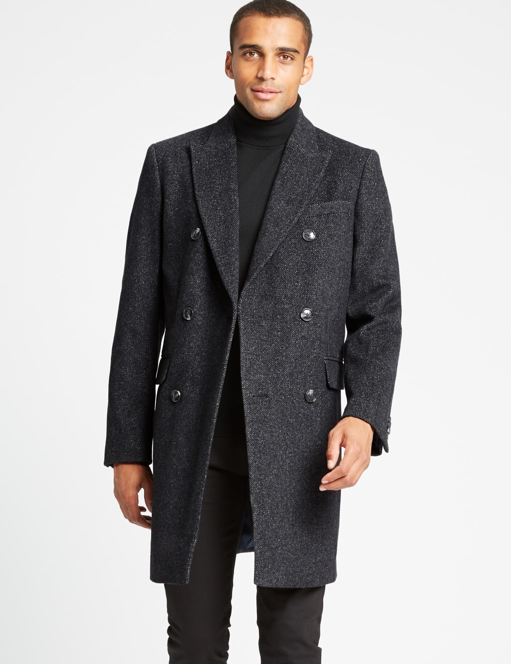 Wool Blend Twill Peak Collar Overcoat M S Collection M S