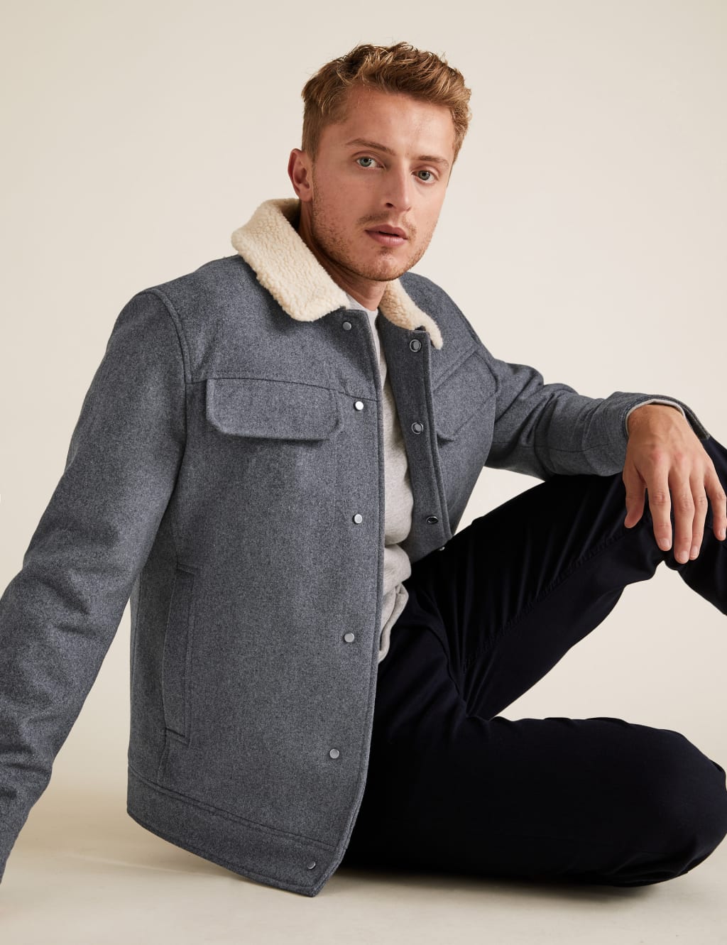 Wool Borg Lined Utility Coat M S Collection M S